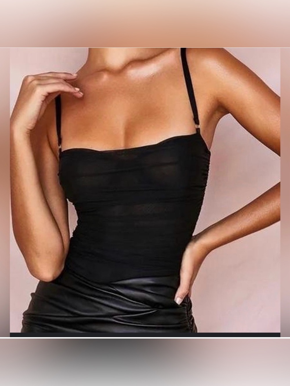 House of CB PEARL BLACK RUCHED MESH thong BODYSUIT sz small